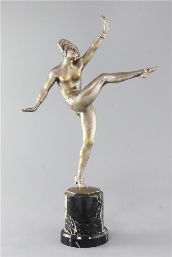 Jean-Pierre Morante. An Art Deco silvered bronze figure of a dancing girl, 16.75in.